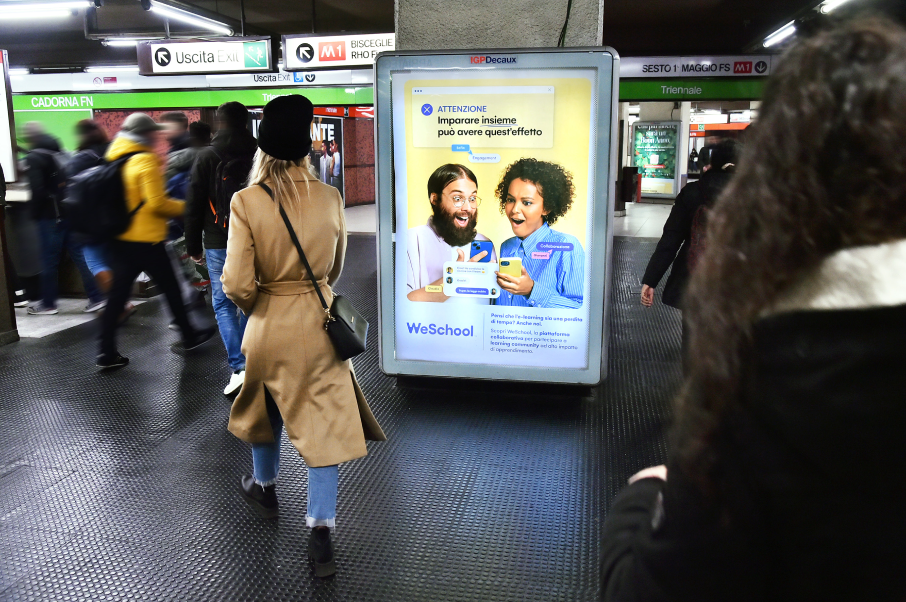 WeSchool's first outdoor advertising campaign in Milan's metro station